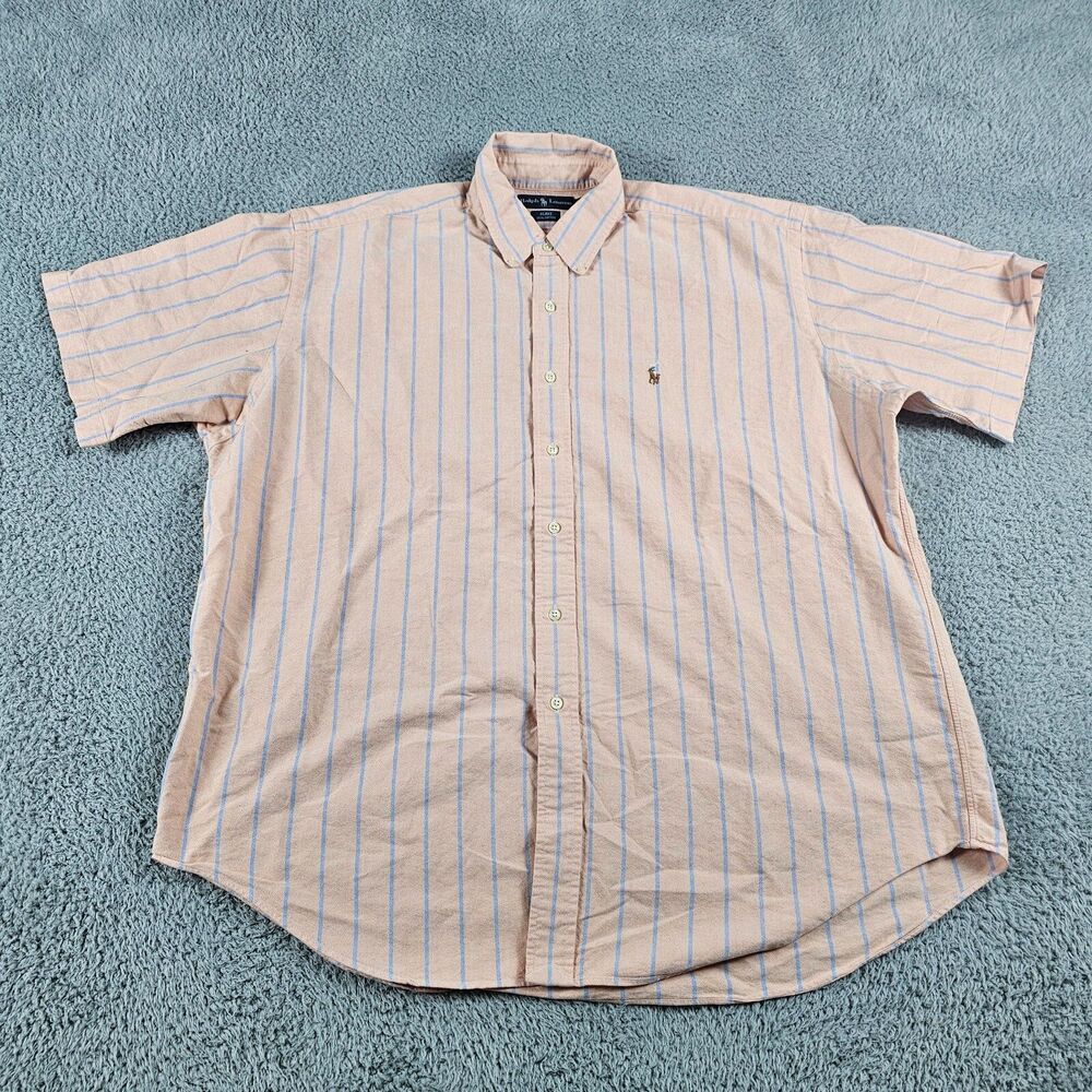 Vintage Ralph Lauren Shirt Mens XL Peach Striped Short Sleeve Flesh BLAKE